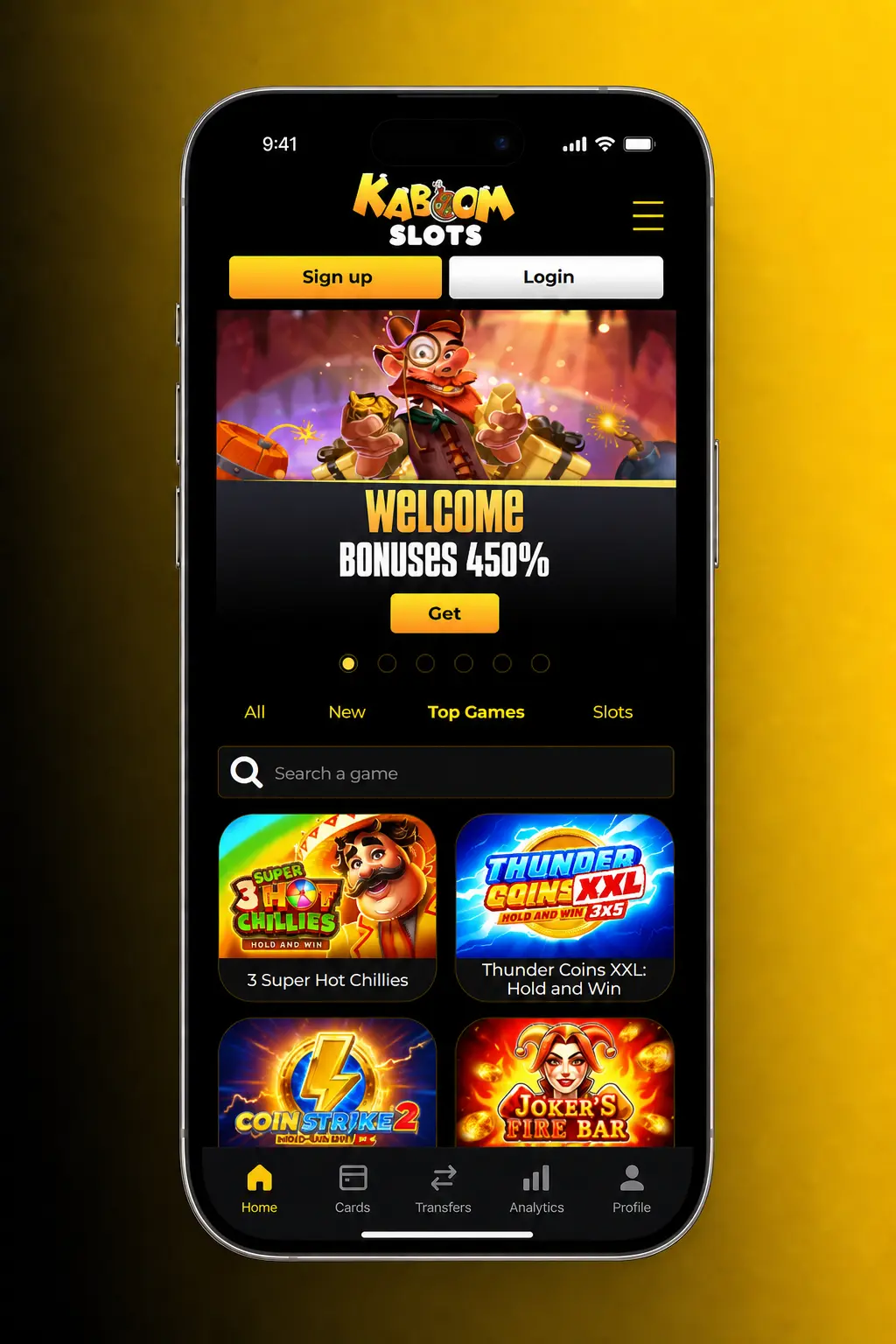 Step-by-step guide to starting casino games at Kaboom Slots, showing login, game selection, and betting controls