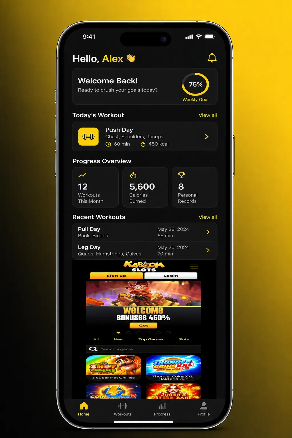 Step-by-step guide to withdrawing money from Kaboom Slots via Cashier, showing login and withdrawal methods