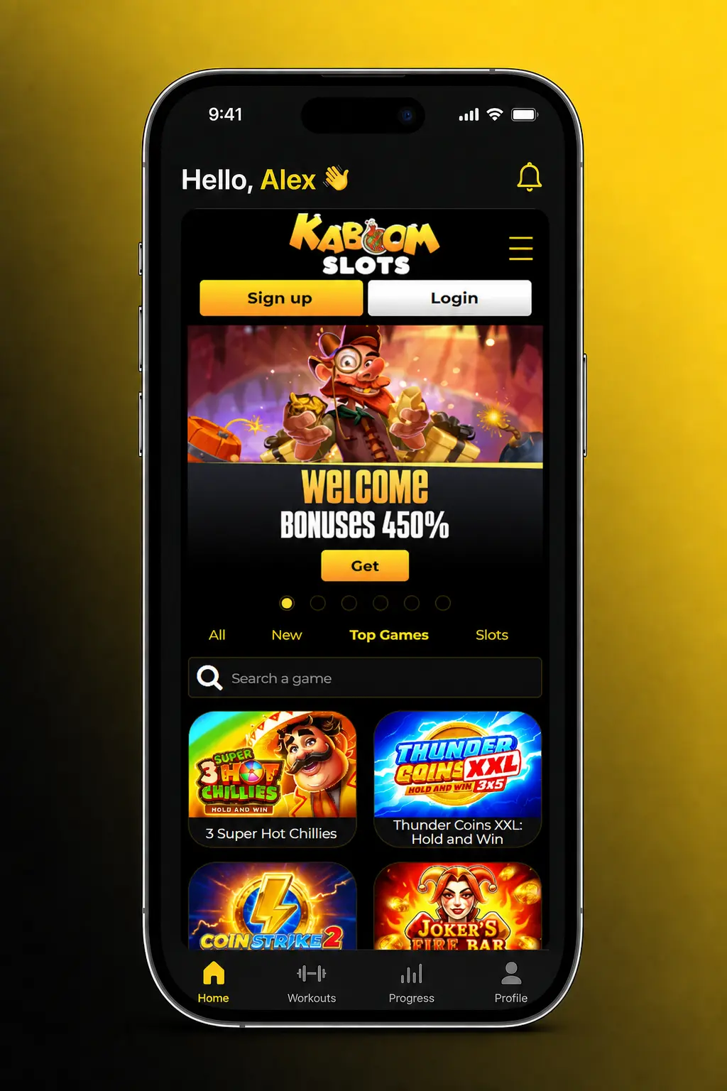 Step-by-step guide to withdrawing money from Kaboom Slots via Cashier, showing login, method selection, and confirmation