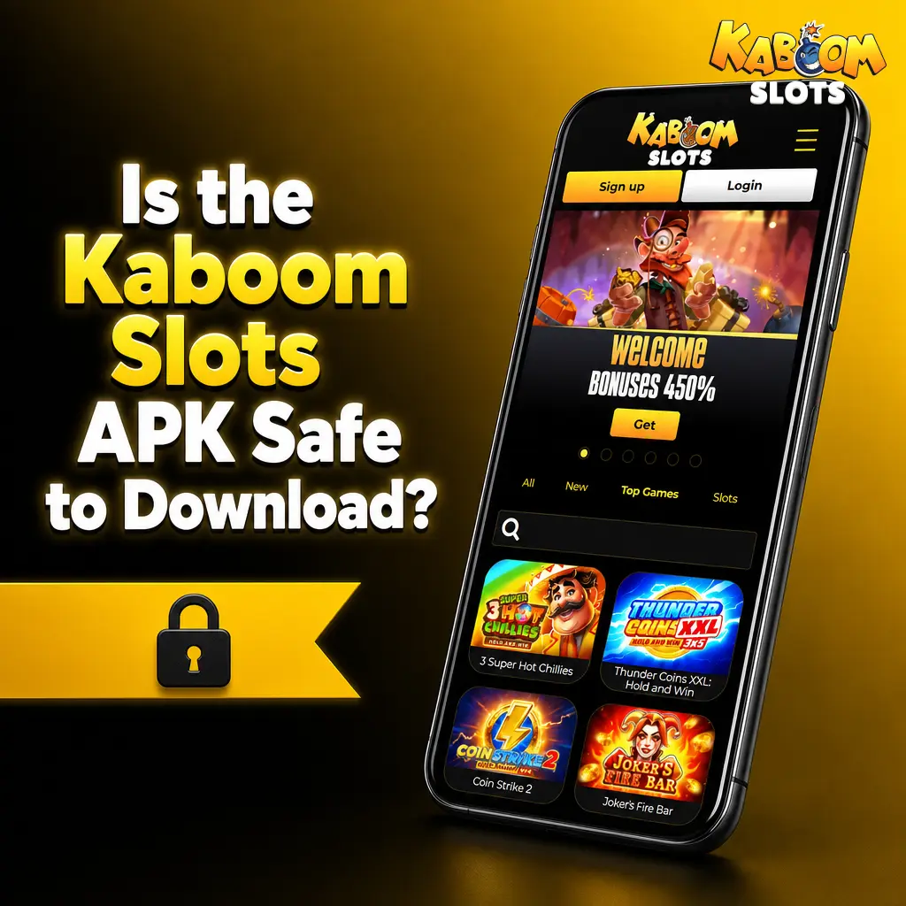 Kaboom Slots APK download safety featuring SSL encryption and Curaçao eGaming licence verification badge