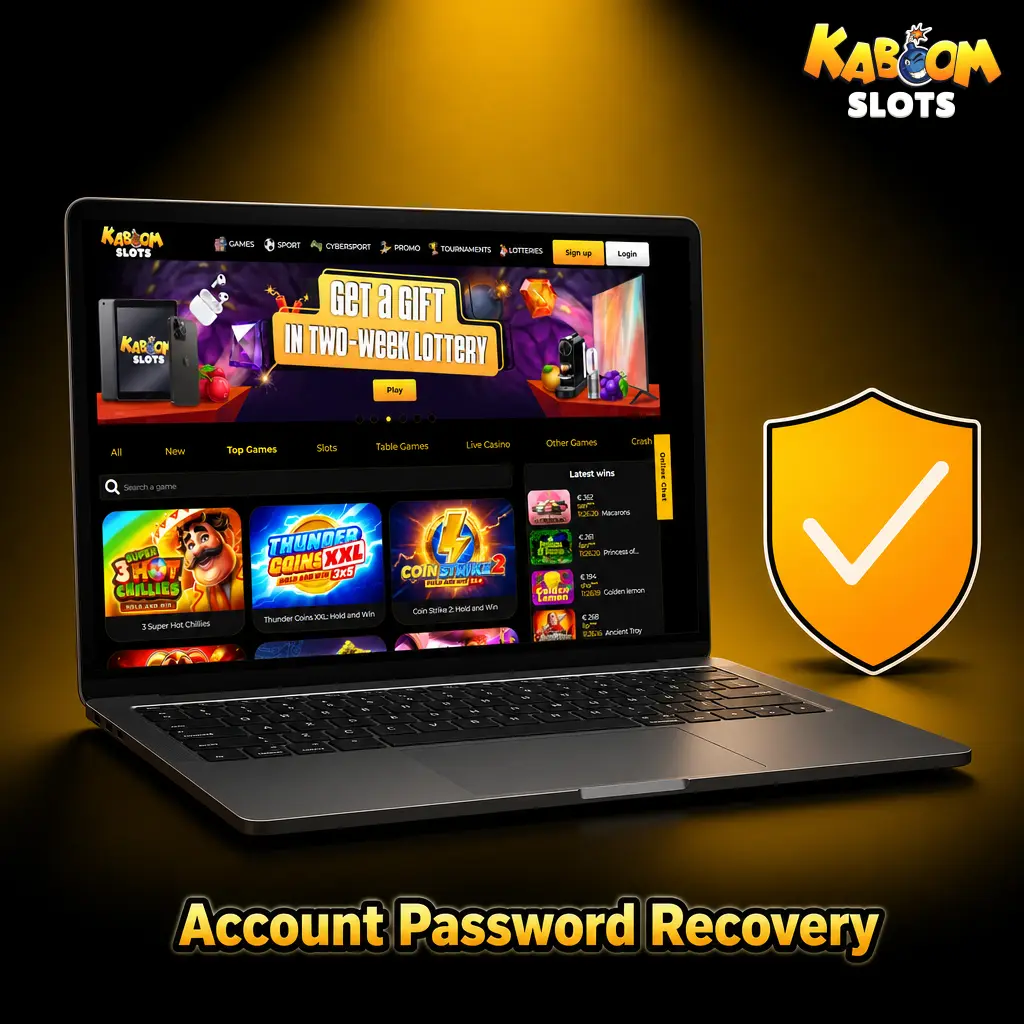 User recovering account password via email reset link on Kaboom Slots login page