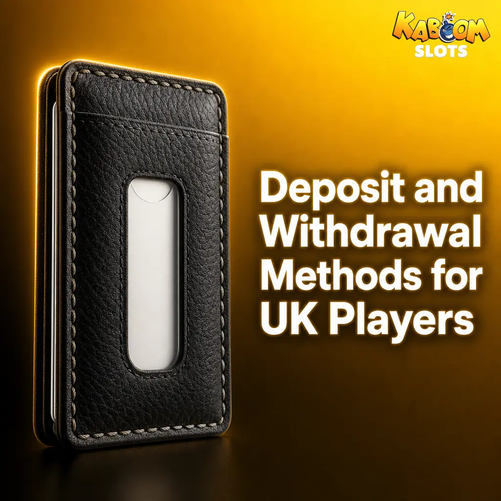 Kaboom Slots deposit and withdrawal methods for UK players including Visa, Mastercard, and USDT ERC20 cryptocurrency