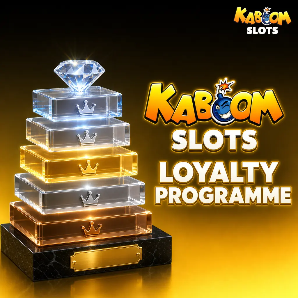 Kaboom Slots loyalty programme tiers showing points accumulation, VIP rewards, and bonus credit conversion for casino players
