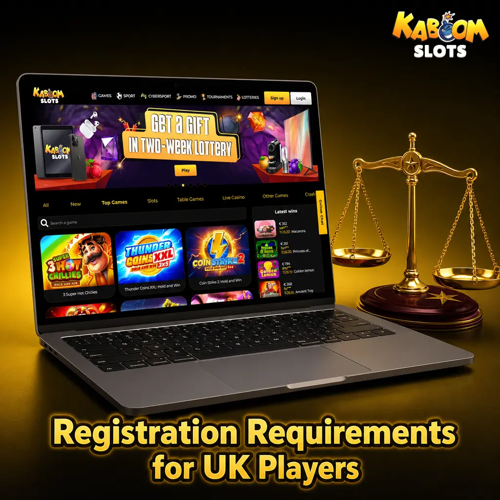 UK player registration requirements for Kaboom Slots including age, residency, and account eligibility rules