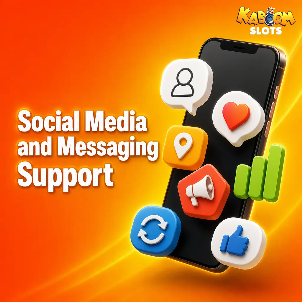 Kaboom Slots social media support via Facebook, Instagram, and X for general enquiries and platform updates