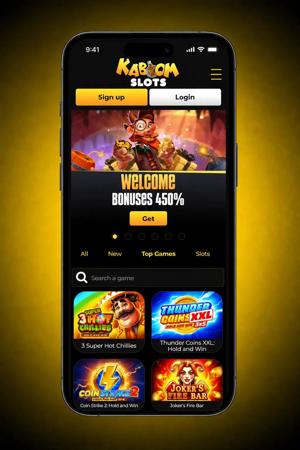 Step-by-step Kaboom Slots registration process guide showing a 5-step sign-up form for UK players