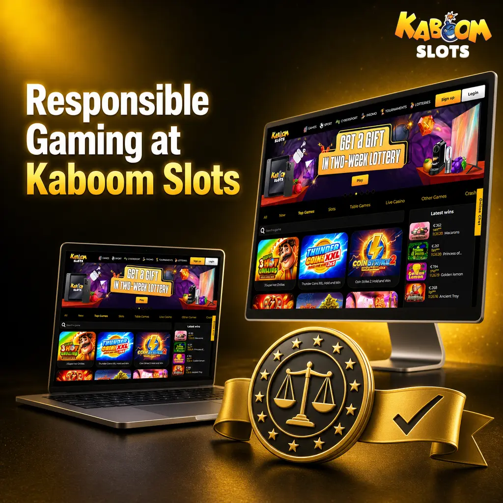 Kaboom Slots responsible gaming tools including deposit limits, self-exclusion, and session reminders for safe play