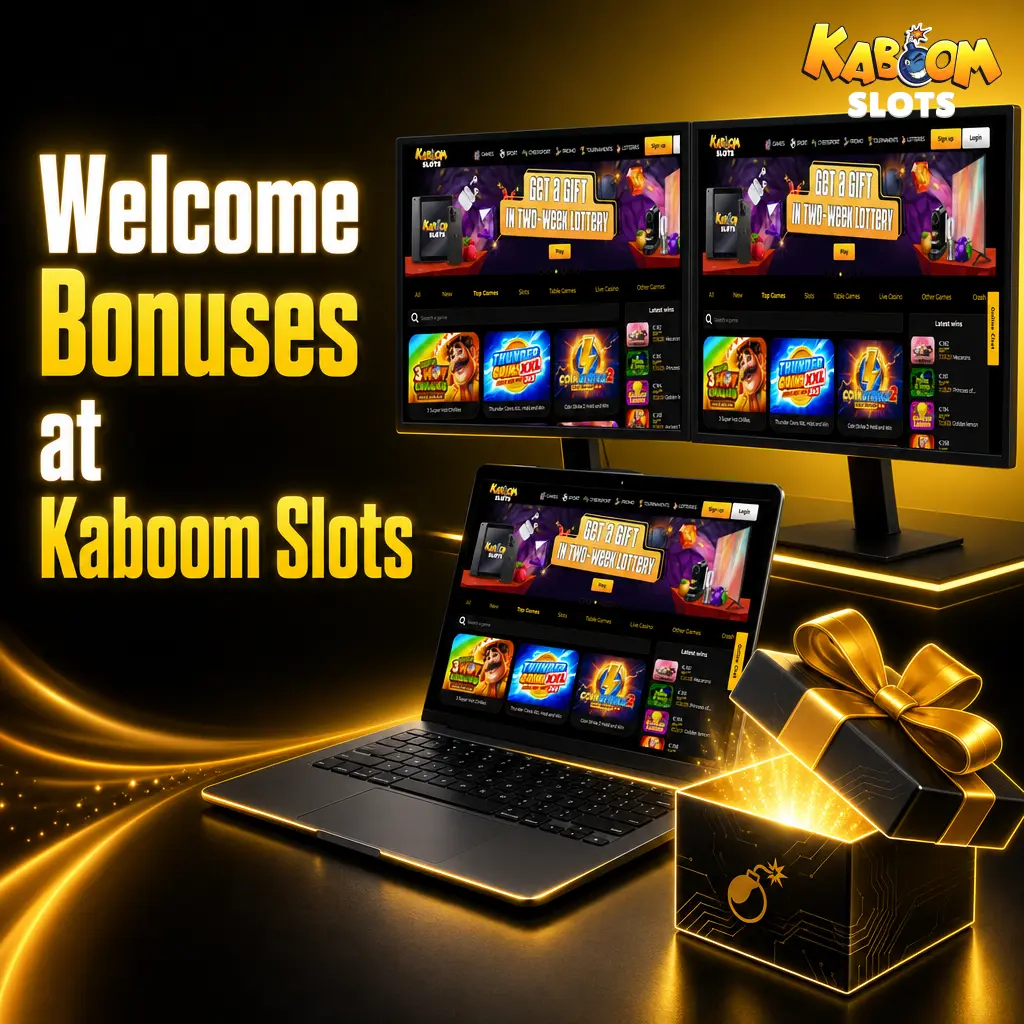 Kaboom Slots welcome bonus tiers table showing 175%, 150%, and 125% deposit matches with x40 wagering for UK players